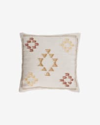 Housse de coussin Bibiana en laine et coton beige imprimés terracotta et jaune 45 x 45 cm