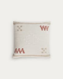 Fodera cuscino Bibiana in lana e cotone beige con stampa imarrone e terracotta 45 x 45 cm