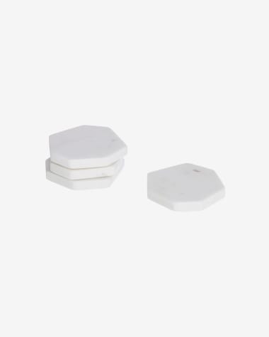 Claria set of 4 heptagonal coasters in white marble