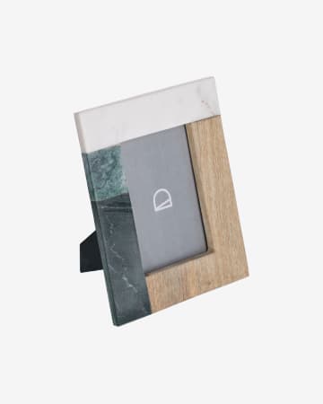 Wilmina photo frame in green and white marble and wood 23 x 18 cm