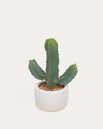 Plante artificielle Cactus avec pot blanc 22 cm