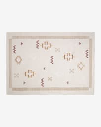 Tapis Bibiana en laine et coton beige avec imprimés 160 x 230 cm