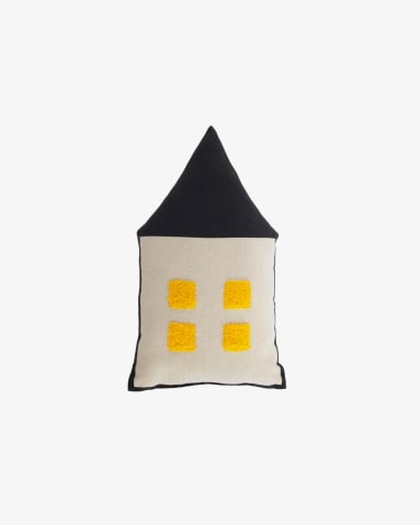 Nisi Kissen, Haus, 100% Bio-Baumwolle (GOTS), schwarz und beige, 35 x 20 cm