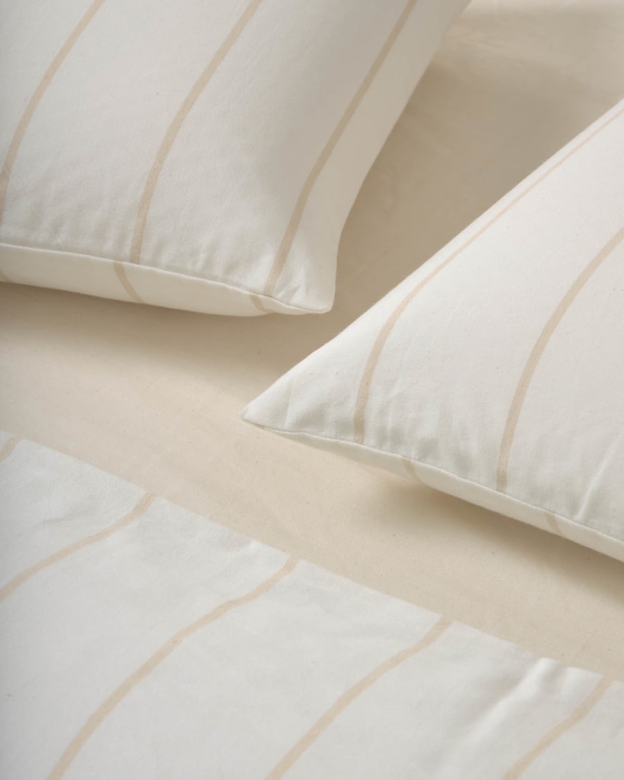 Set Dileta funda nórdica bajera y funda almohada 100% algodón GOTS marrón  180 x 200 cm | Kave Home