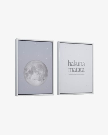 Ludmila set van 2 witte houten schilderijen met grijze maan