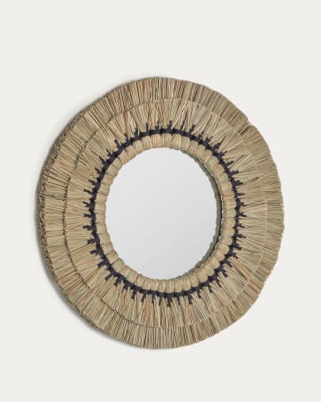 Miroir rond Akila fibres naturelles beige et corde coton noir Ø 60 cm