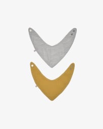 Set of two 100% organic cotton (GOTS) Manon bandanas in mustard yellow and grey stripes