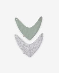 Yamile set of 2 bandanas organic cotton (GOTS) in turquoise and white with grey leaves
