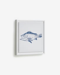 Quadre Lavinia de fusta blanc peix blau 30 x 30 cm