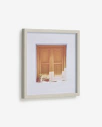 Leyla house with brown window picture wood frame 40 x 40 cm