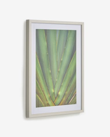 Quadro Lyn de madeira branco aloe vera verde 50 x 70 cm