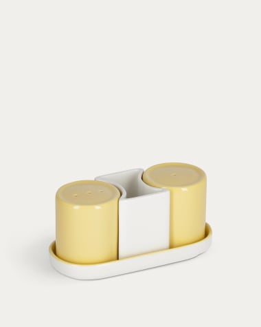Midori ceramic salt and pepper set in yellow
