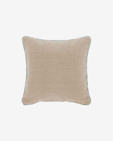 Dalila outdoor cushion cover in beige PET with green border 45 x 45 cm