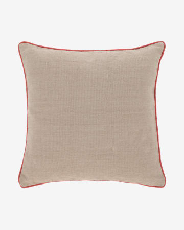 Dalila outdoor cushion cover in beige PET with terracotta border 60 x 60 cm