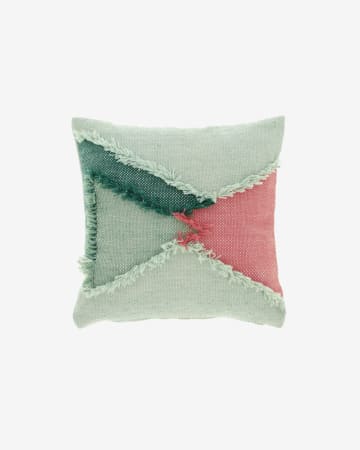 Dalila PET cushion cover with green fringe 45 x 45 cm