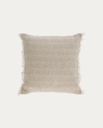 Fodera cuscino Ailen in cotone e lino con frange beige 45 x 45 cm