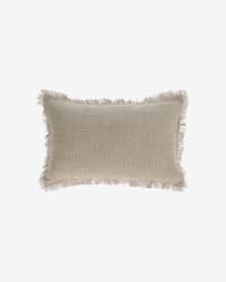 Ailen beige cotton and linen cushion cover with fringe 30 x 50 cm