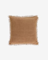 Almira brown cotton and linen cushion cover with fringe 45 x 45 cm