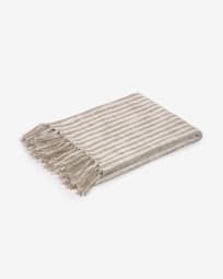 Carola 100% katoenen deken met bruine en witte strepen 130 x 170 cm