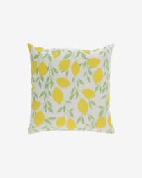 Etel 100% cotton cushion cover with yellow lemons and green leaves 45 x 45 cm
