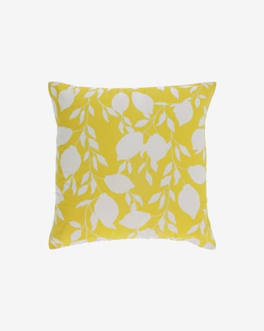 Etel 100% cotton cushion cover with white and yellow lemons 45 x 45 cm