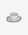Taza de café con plato Odalin de porcelana blanco y azul