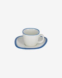 Taza de café con plato Odalin de porcelana blanco y azul