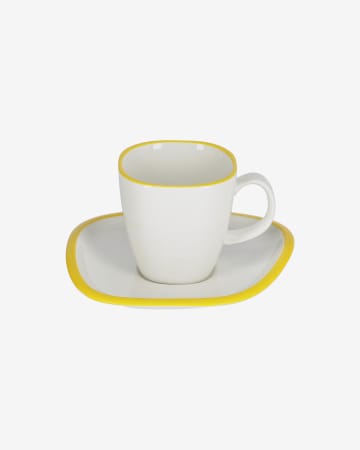 Odalin Porzellan Tasse und Untertasse in gelb und weiß