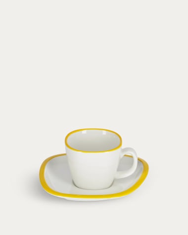 Porseleinen koffiekop Odalin in geel en wit