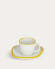 Taza de café con plato Odalin porcelana blanco y amarillo