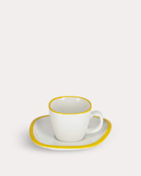 Tasse à café avec soucoupe Odalin porcelaine blanc et jaune