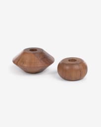 Tecia set of two solid acacia wood candlesticks, 4,5 cm and 5,5 cm