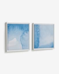 Σετ 2 ξύλινοι λευκοί πίνακες Maeva, μπλε και λευκά νερά, 40x40εκ