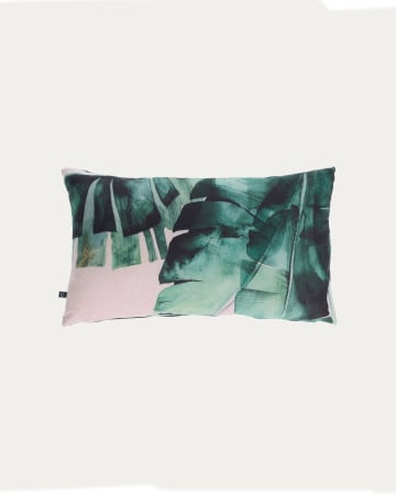 Hermie cushion cover with green leaves 30 x 50 cm
