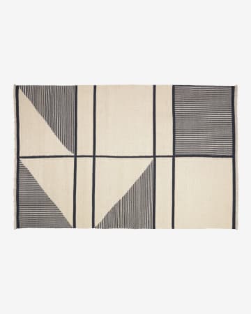 Vloerkleed Bernardine zwart-wit van wol 160 x 230 cm