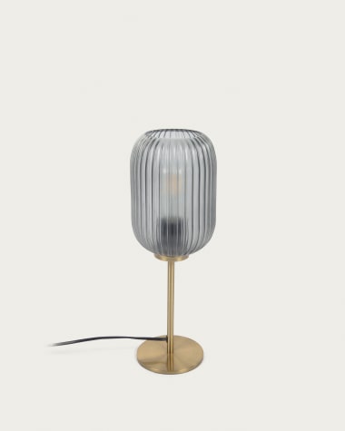 Hestia table lamp in metal with brass and grey glass finish UK adapter