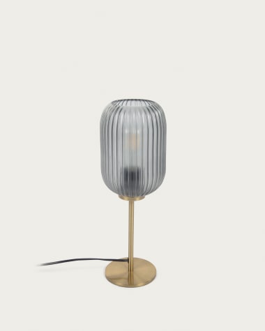 Lampa stołowa Hestia z metalu z wykończeniem z mosiądzu i szarego szkła