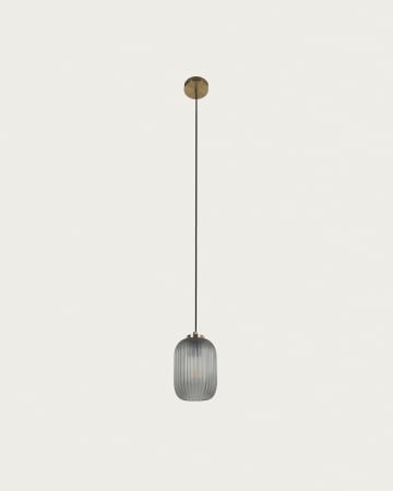 Suspension Hestia en métal finition laiton et verre gris