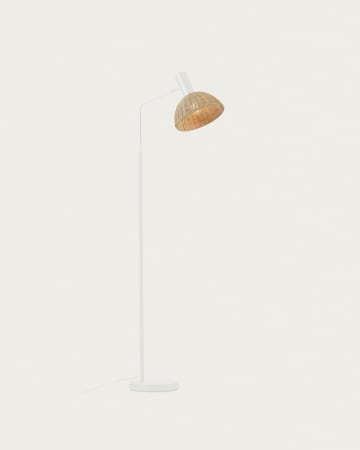 Vloerlamp Damila in metaal wit en rotan met natuurlijke finish