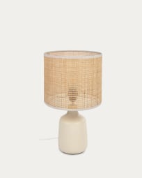 Erna table lamp in white ceramic and bamboo with natural finish adapter UK