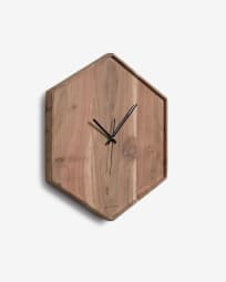 Εξάγωνο επιτοίχιο ρολόι Zakie, μασίφ ξύλο ακακίας σε φυσικό φινίρισμα, 35,5 x 40,5 εκ