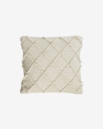 Housse de coussin Kerenise en laine et coton blanc 45 x 45 cm