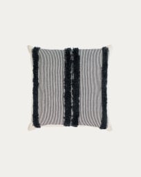 Housse de coussin Margarte 100% coton à rayures noir et blanc 45 x 45 cm
