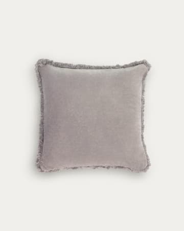 Poszewka na poduszkę Cedella 100% bawełna aksamit i frędzle szara 45 x 45 cm
