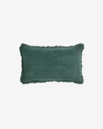 Cedella 100% cotton velvet cushion cover with fringe in green 30 x 50 cm