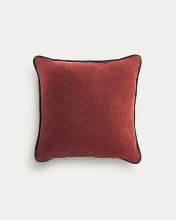 Housse de coussin Julina 100% coton velours rouge avec liseré vert 45 x 45 cm