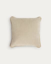 Kelaia 100% cotton corduroy cushion cover in beige with brown border 45 x 45 cm