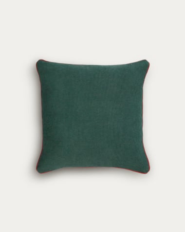 Capa almofada Kelaia 100% algodão bombazine verde e borda laranja 45 x 45 cm