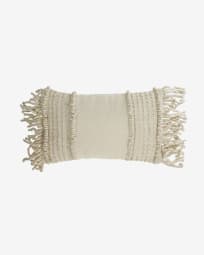 Housse de coussin Marcie en coton et laine blanc 30 x 50 cm