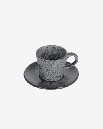 Koffiekop en schotel Airena van keramiek in zwart en grijs